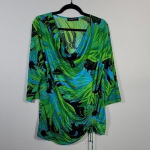 Vintage Jones NY Scoop Neck Floral Tropical Blouse Top XL Ruched Stretch Resort
